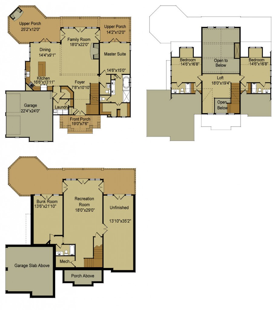 Rustic Mountain House Floor Plan with Walkout Basement