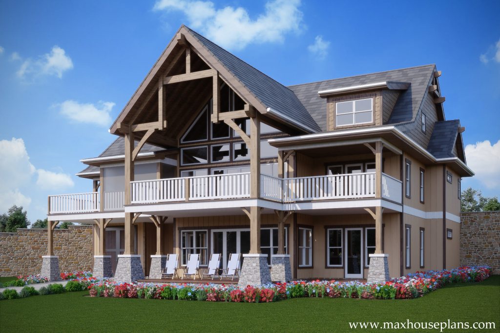 3 Story Rustic Open Living Lake House Plan | Max Fulbright Designs