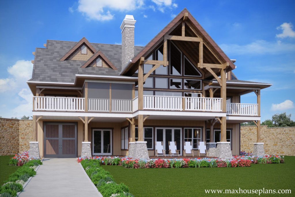 3 Story Rustic Open Living Lake House Plan | Max Fulbright Designs