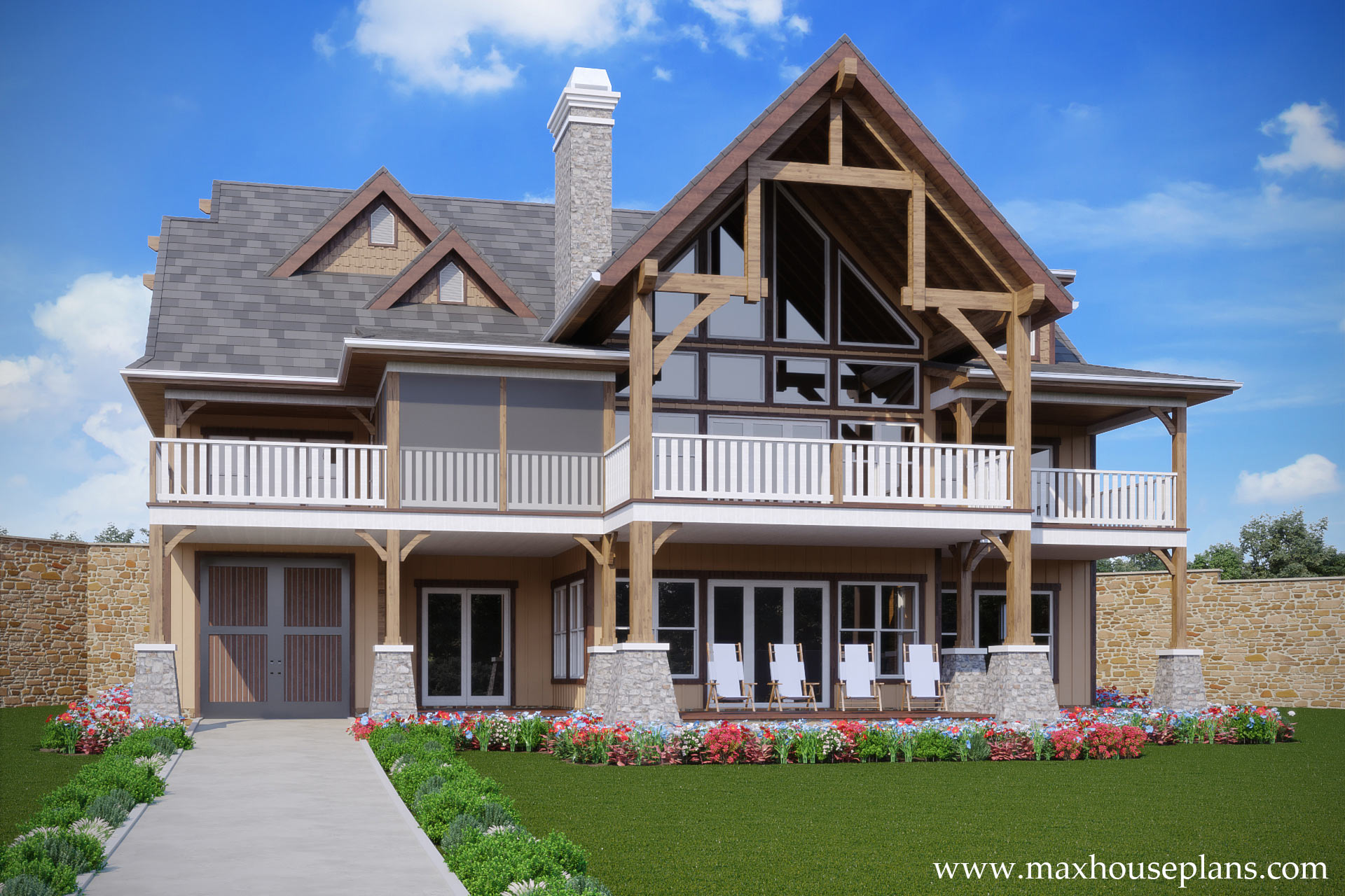 3 Story Rustic Open Living Lake House Plan Max Fulbright Designs