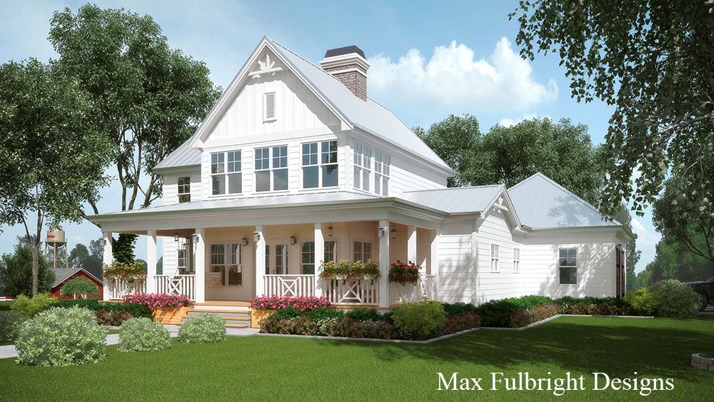 2 story white farmhouse house plan