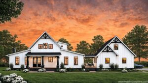 farmhouse-style bardominium with 2 car garage floor plan sunset