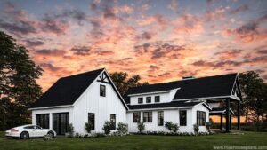 farmhouse-style bardominium with 2 car garage floor plan sunset white