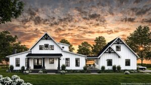 farmhouse-style bardominium with 2 car garage floor plan white