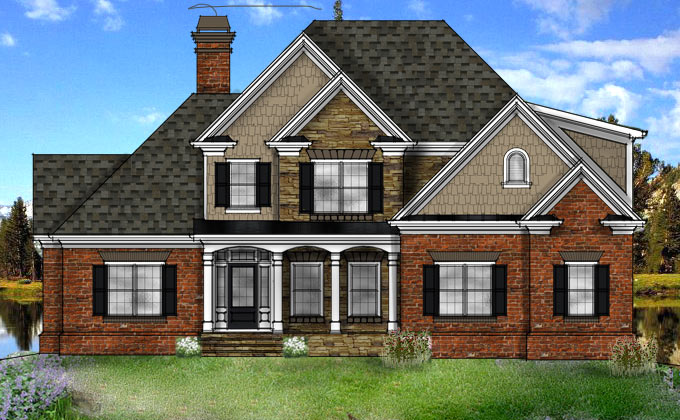 lake burton lodge brick rendering house plan