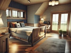 master bedroom vaulted in lake cabin blueprint