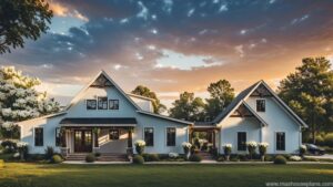 modern farmhouse barndominium floor plan with open-concept living areas lighting white