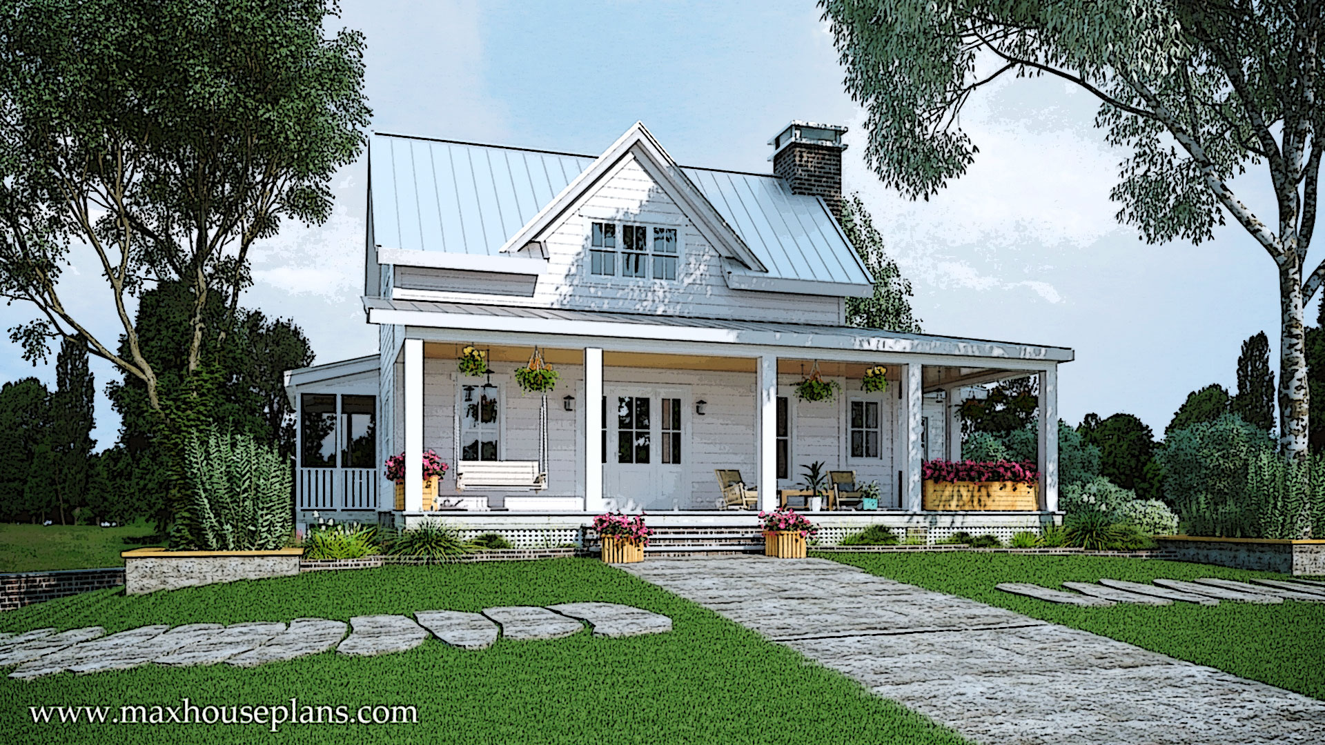 modern farmhouse house plan with front porch