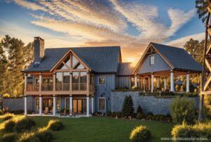 modern farmhouse with walkout basement, porches and detached garage blueprint