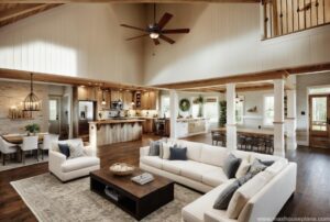 open living farmhouse style blueprint with high ceilings