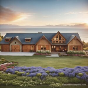 open living rustic house plan with attached garage