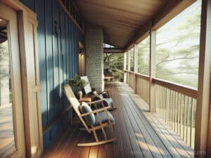 porch with great views in lake cabin design