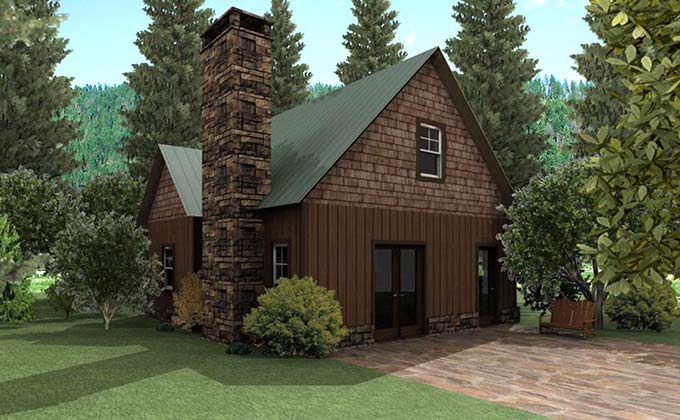 small cottage design with loft and stone fireplace 2 bedrooms