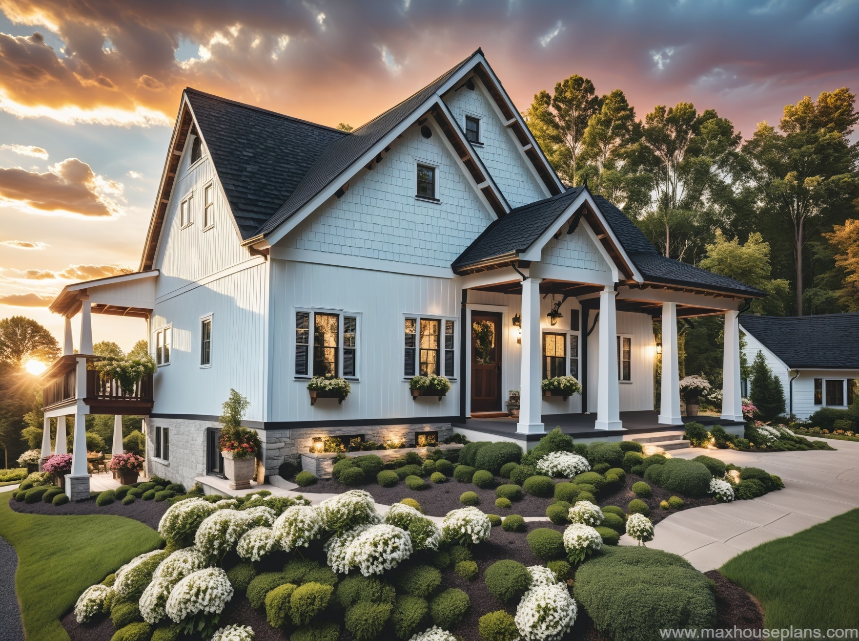 wraparound porch home design with walkout basement blueprint white lake